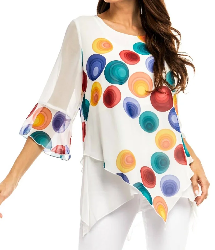 Chiffon Bright Multi Colored Dot Blouse In White Casual Clothes For Women