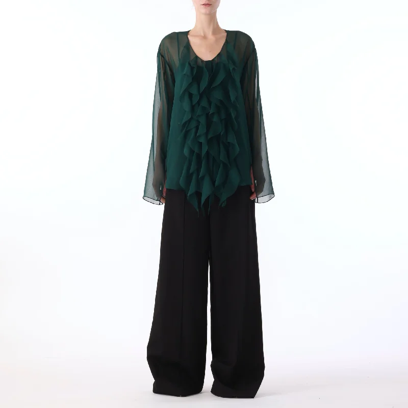 L/s Chiffon Blouse W/ Ruffle Detail Women's Versatile Apparel