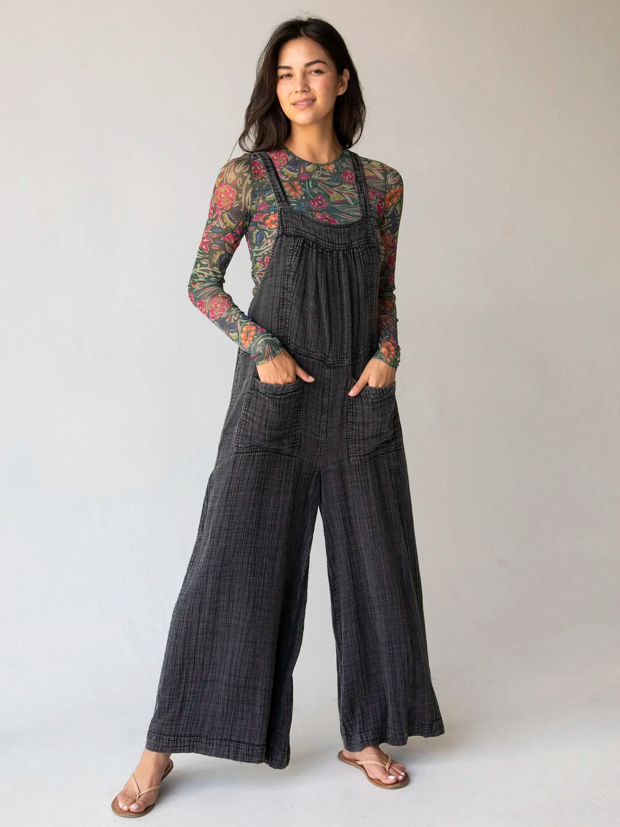 Dakota Tie Overall - Washed Black Cotton Women's Weekend Outfit