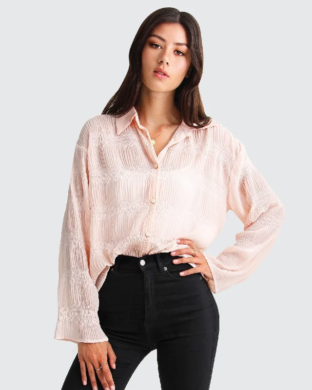 Yoko Shirred Chiffon Blouse  - Blush Women's Clothing Sets