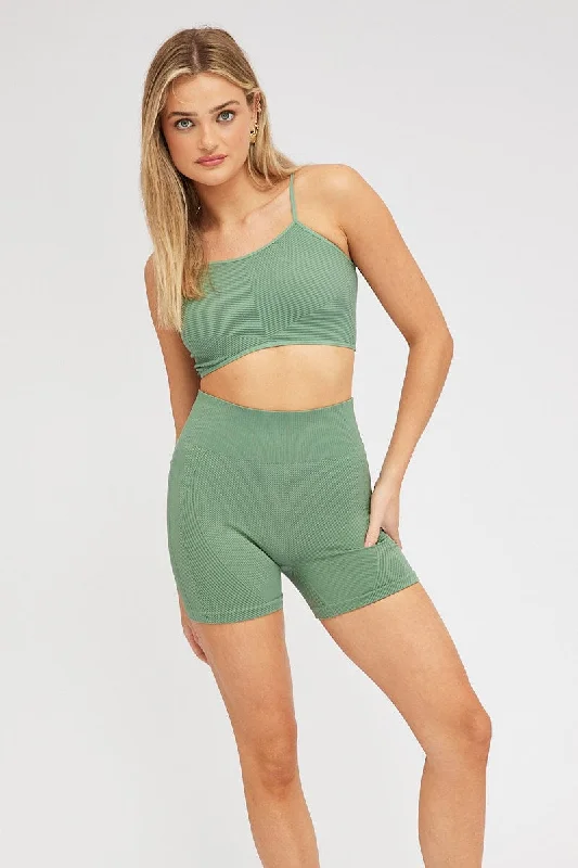 Green Bike Shorts Seamless Women's High-End Clothing