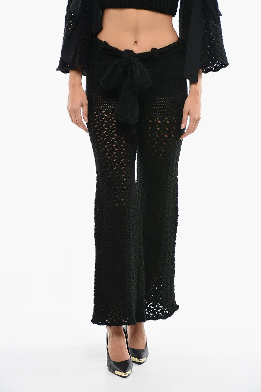 Matimì Knitted Openwork Trousers with Wide Leg Clothes Woman