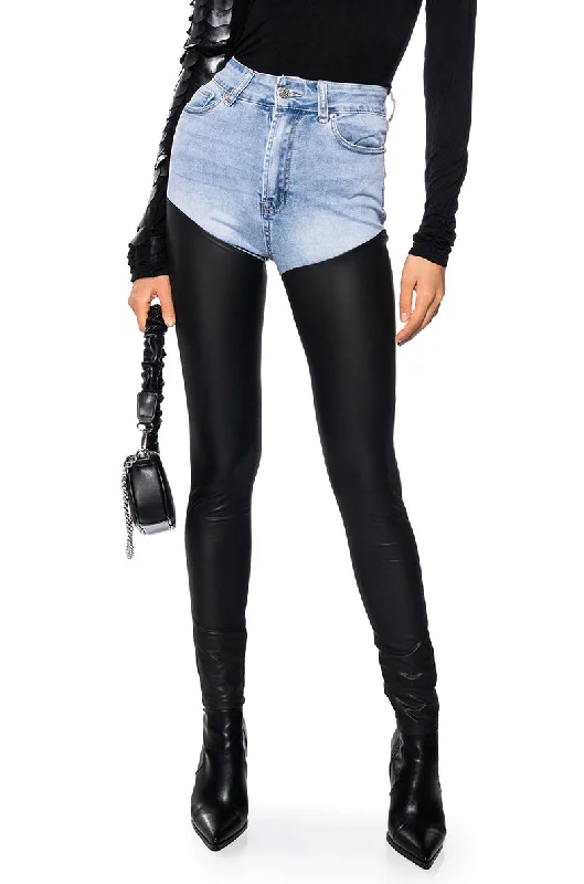 FLEX FIT EXTREME STRETCH HIGH WAIST SKINNY JEANS WITH FAUX LEATHER Women's Office Clothing