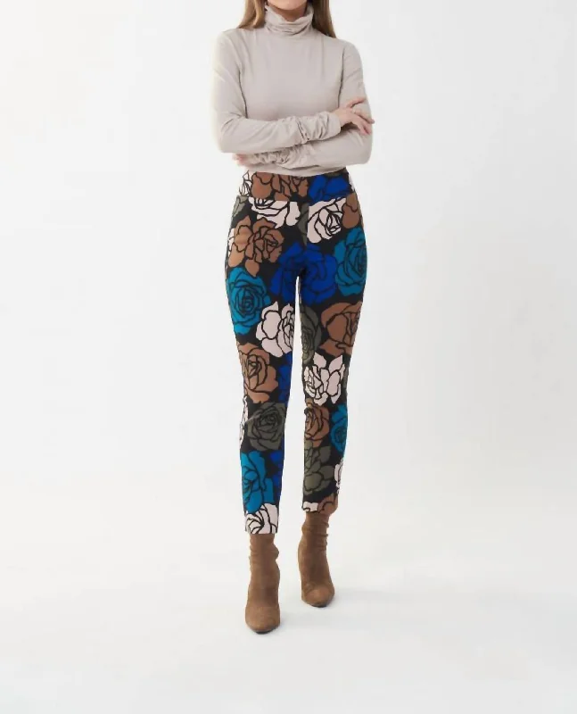 Floral Slim Leg Pants In Black/multi Women's Chic Outerwear Outfit