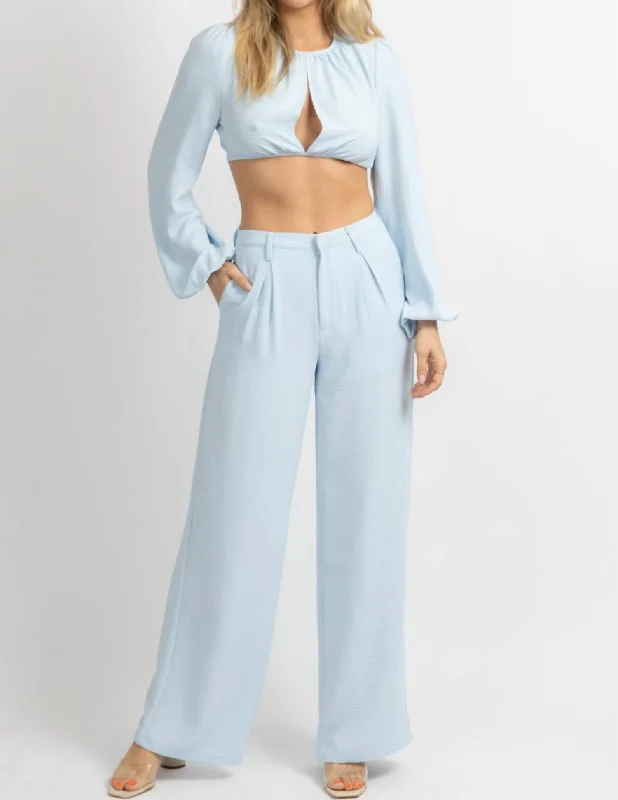 Open Front Pant Set In Light Blue Women's Professional Clothes