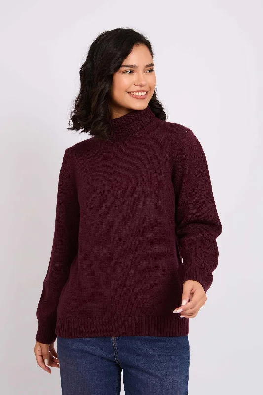 Women Pullover Regular Fit  Burgundy Plus-Size Women's Garments