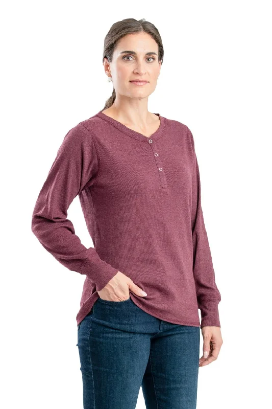 Berne Maroon Cotton Blend Womens Heavyweight Rib Knit Henley L/S Women's Luxury Attire