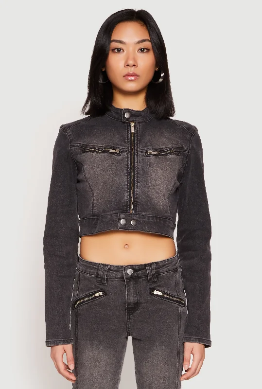 Almost Famous Denim Moto Cropped Jacket Women's Wedding Apparel