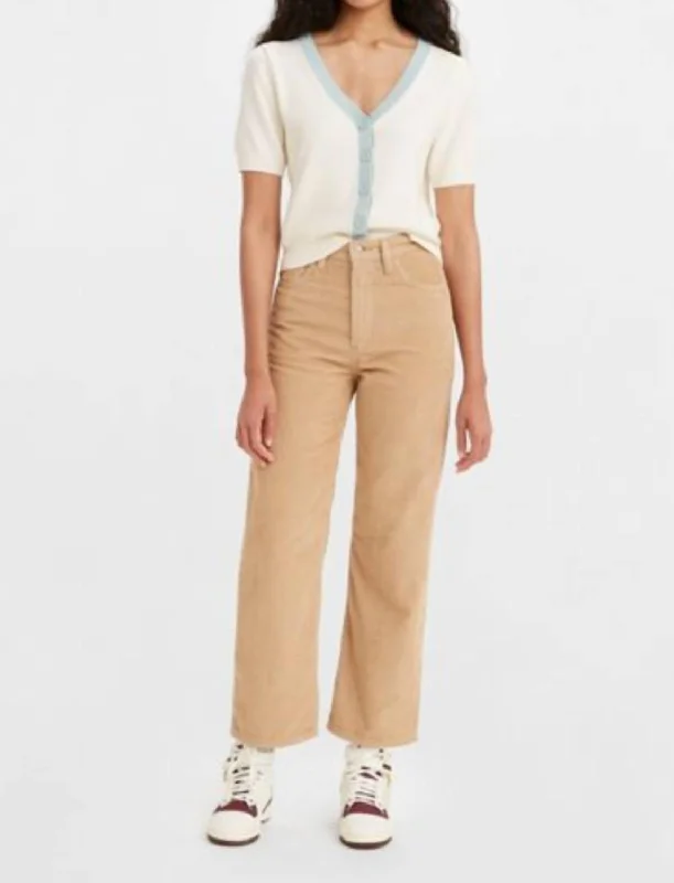 Corduroy Ribcage Straight Ankle Pants In Granola Trendy Women's Apparel