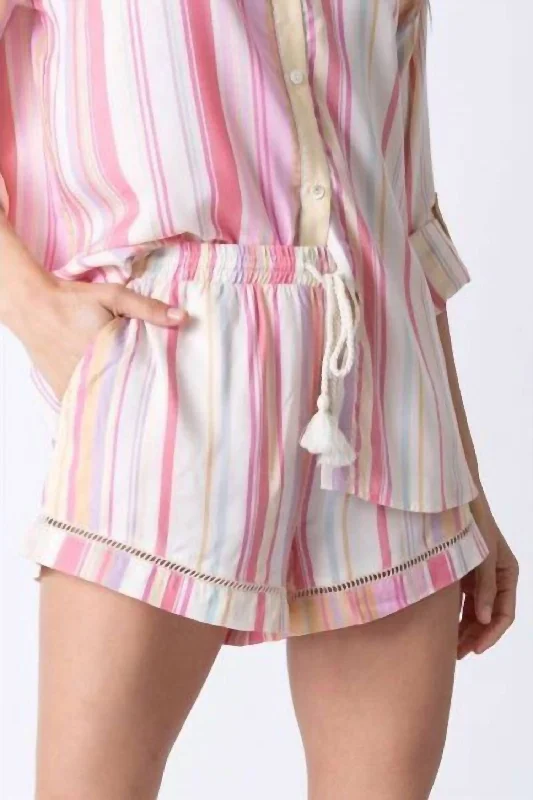 Staycation Stripe Shorts In Pink Women's Attire