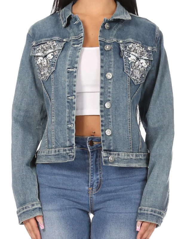 Super Cool Denim Jacket In Blue Women's Versatile Apparel