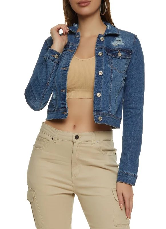 WAX Distressed Denim Jacket Women's Contemporary Apparel