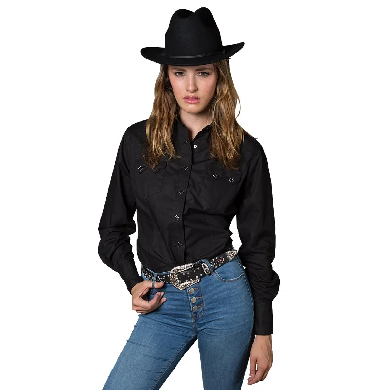 Rockmount Womens Black 100% Cotton Classic Western Pima L/S Shirt Women's Timeless Attire