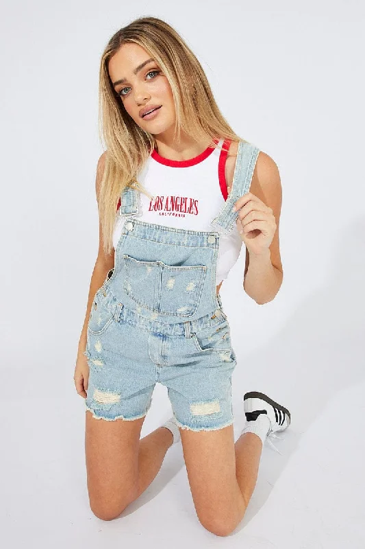 Denim Short Overalls Ripped Affordable Women's Clothing Sale Online