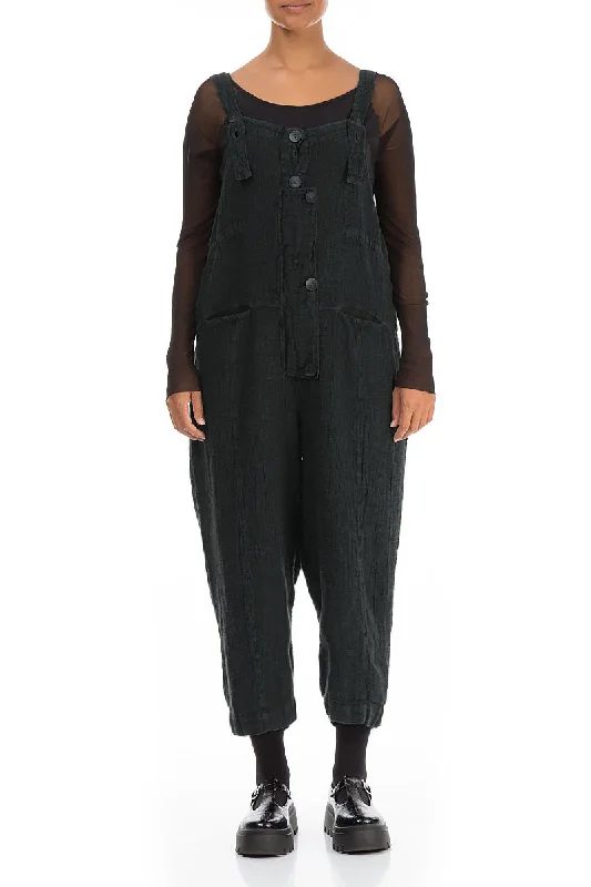 Strappy Midnight Blue Mélange Linen Dungaree Jumpsuit Clothing Sale