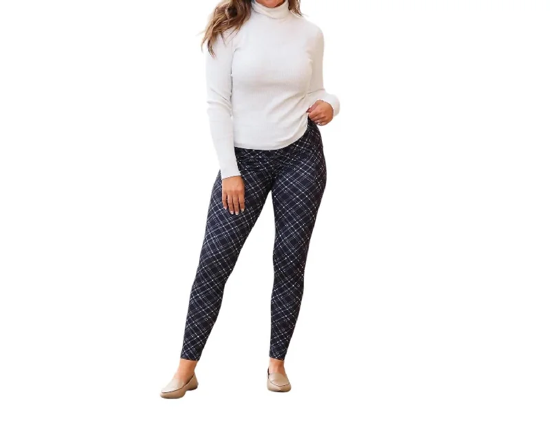 Jillian Plaid Leggings In Navy Comfortable Women's Clothes