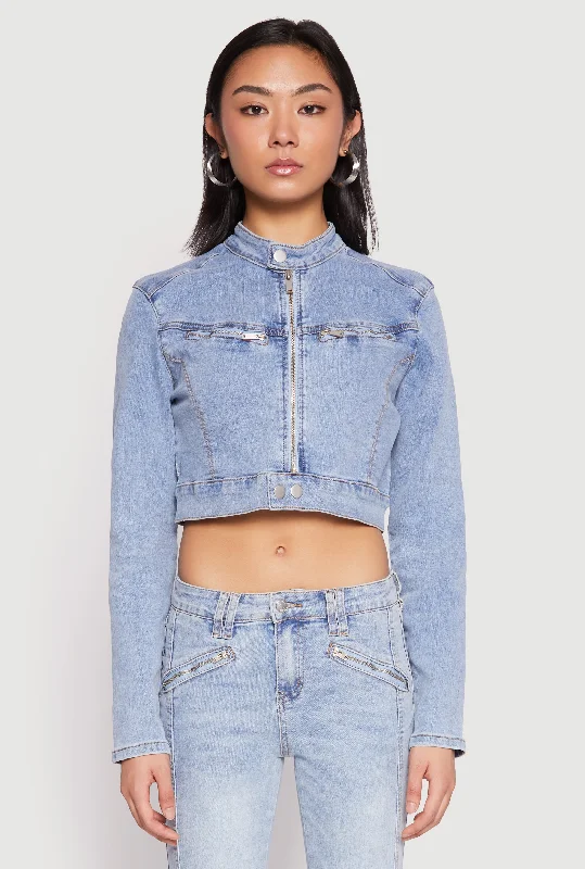 Almost Famous Denim Moto Cropped Jacket Women's Elegant Apparel