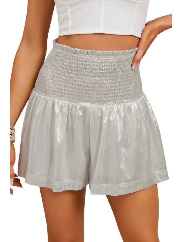 Madeline Metallic Shorts In Silver Women's Urban Clothing