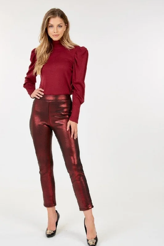 FASHNZFAB Animal Skin Vinyl Ankle Pants Women's High-End Clothing