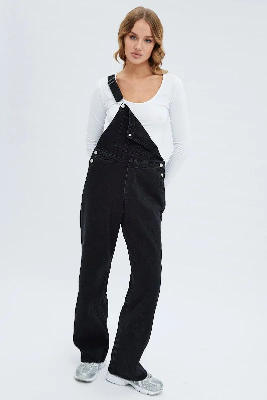 Black Overall Denim Chic Women's Clothing for Work and Travel