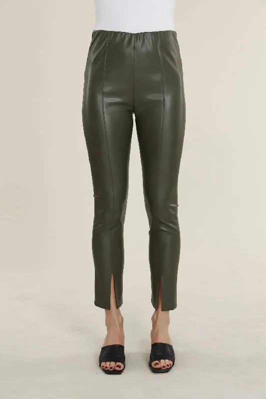 Vegan Leather Leggings In Army Women's Vacation Outfit