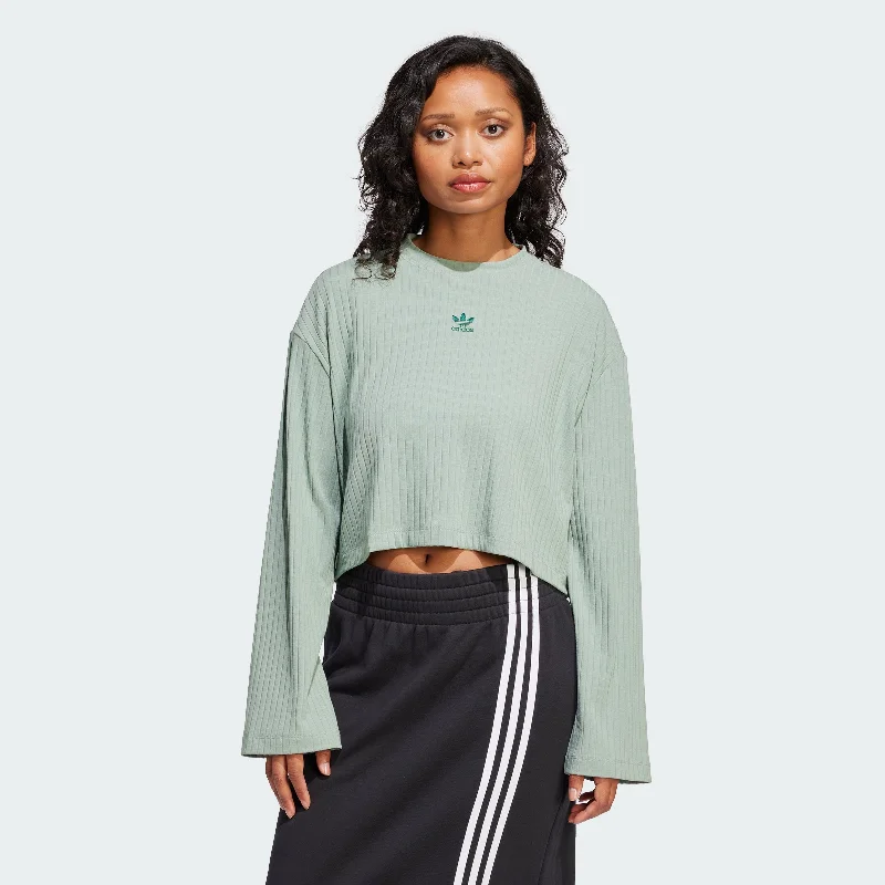 Women's adidas Essentials Wide Rib Long Sleeve Tee Women's Vacation Outfit Set