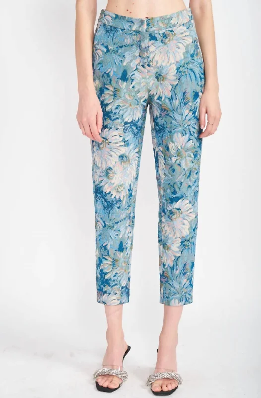 Floral Jacquard Trousers In Blue Stylish Women's Clothes for Work and Play