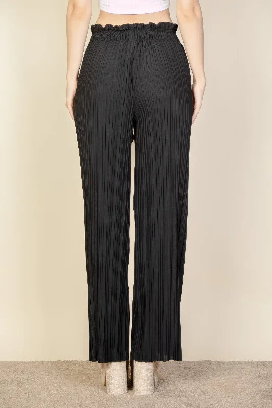 FASHNZFAB Women's Pleated Stretch Crepe Pull-on Wide Leg Tie Front Pants Women's Everyday Clothes