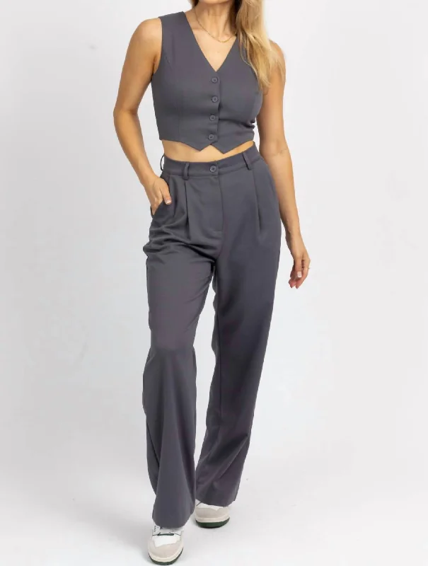 Button Vest And Trouser Set In Grey Women's Fashion Clothes