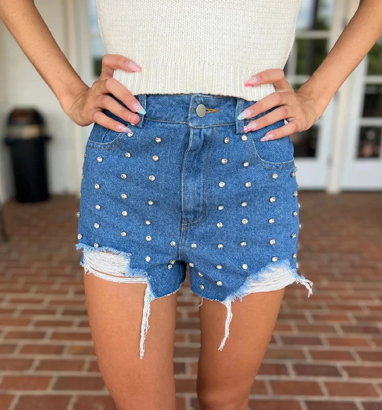 Rhinestone Short In Blue Women's Resort Garments