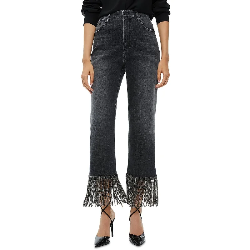 Womens Fringe Boyfriend Jeans High-Waisted Pants Clothes Women