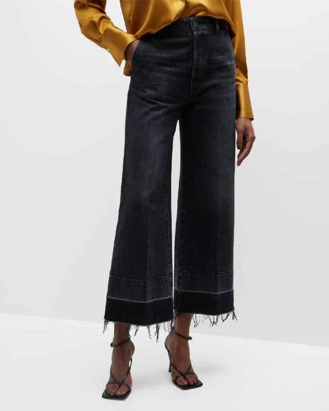 Elba Center Press Wide Crop Jean In Black Women's Elegant Garments