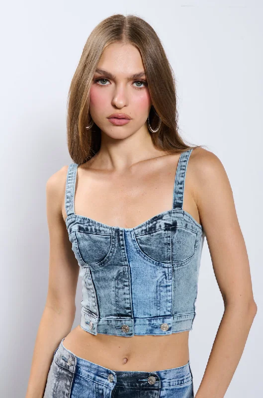 TALK TO ME DENIM CORSET TOP Modern Women's Apparel