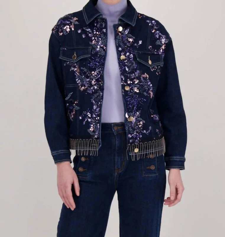 Embroidered Denim Jacket Women's Stylish Professional Apparel