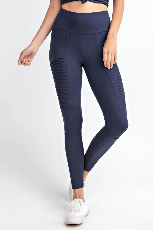 Full Length Moto Leggings In Navy Women's Clothing Outfit Set