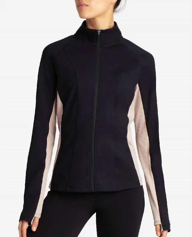 Full-Zip Colorblocked Yoga Jacket In Black Salt And Atmosphere Sustainable Women's Apparel