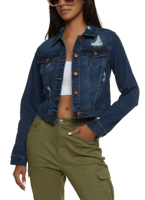 WAX Distressed Denim Jacket Women's Stylish Professional Apparel