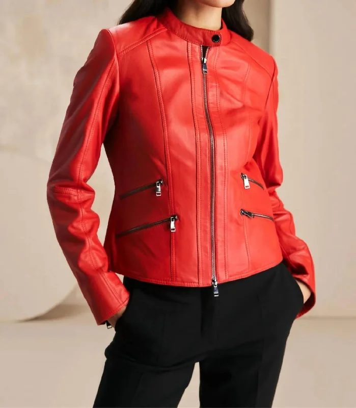 Avery Biker Jacket In Red Plus-Size Women's Clothing