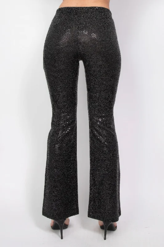 FASHNZFAB Sequined Fit & Flare Midrise Pants Women's Holiday Clothing