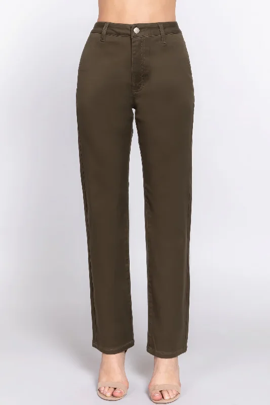 FASHNZFAB Straight Fit Twill Long Pants Clothing For Women