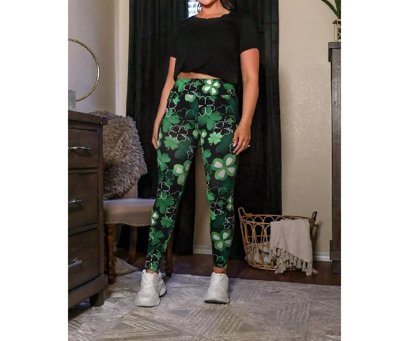 St Patrick's Day Shamrock Leggings In Black Seasonal Women's Fashion Trends