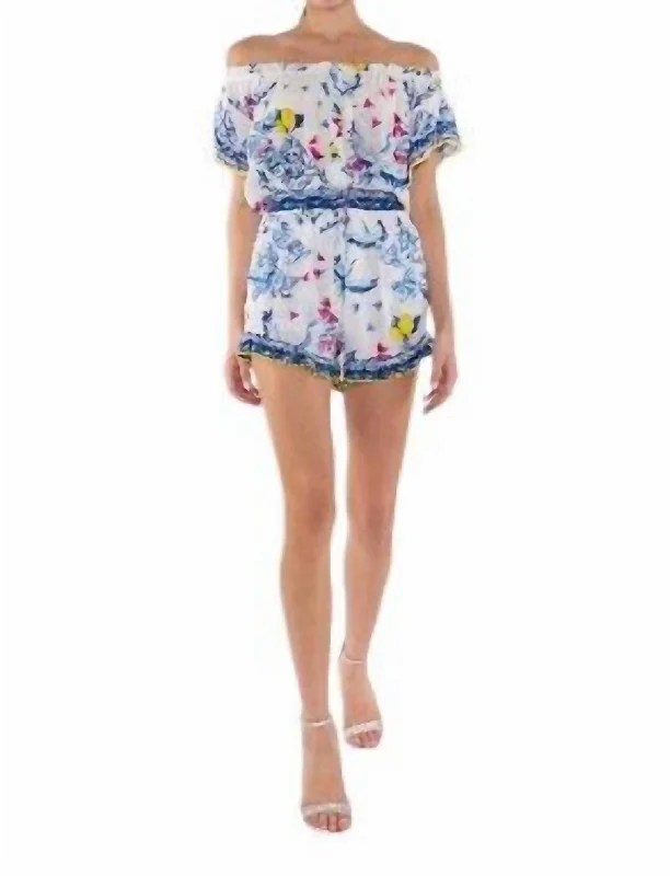 Candice Shorts In Blue Greek Birds Women's Elegant Evening Attire