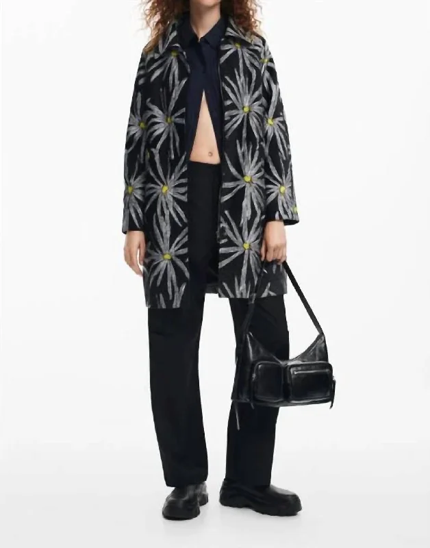 Daisy Print Coat In Black Multi Chic Women's Clothing