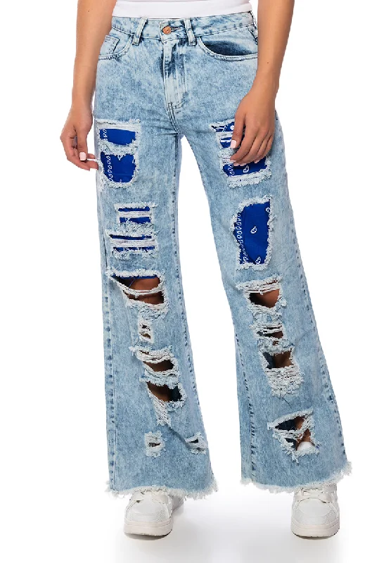 YOUR NEW FAVORITE DISTRESSED PATCHWORK FLARED JEANS End of Season Sale