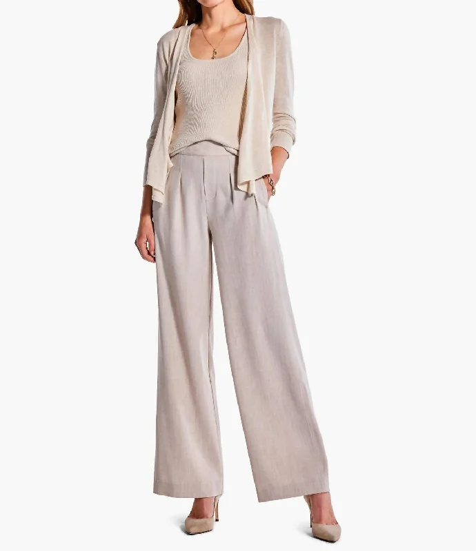 Bi-Stretch Twill Wide Leg Pant In Biscotti Heather Minimalist Women's Fashion Clothing