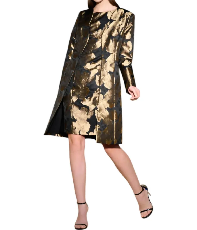 Printed Woven Jaquard Coat In Black/bronze Fashionable Dresses for Women