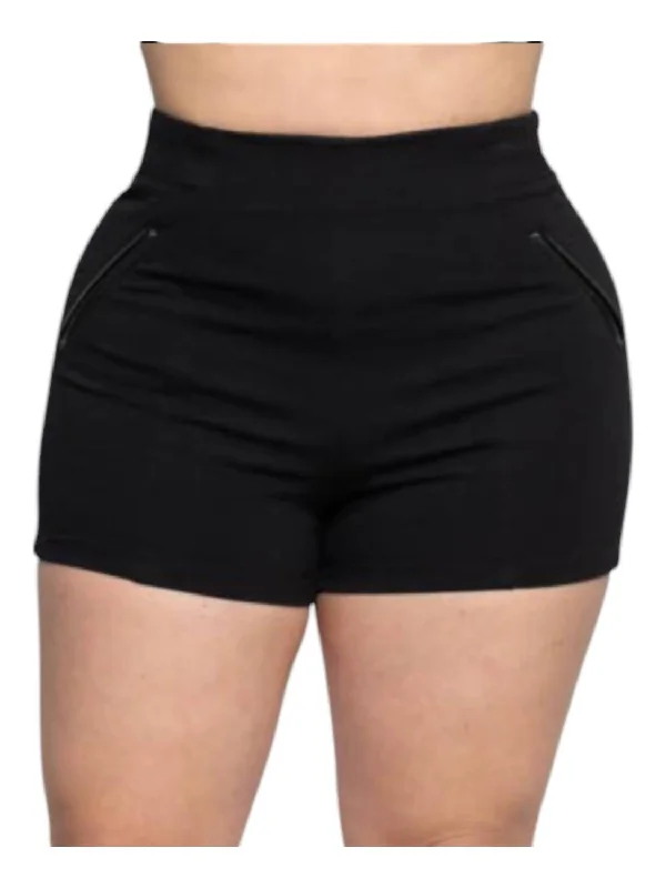 Ponte Zip Back Hot Shorts In Black Women's Cozy Winter Attire