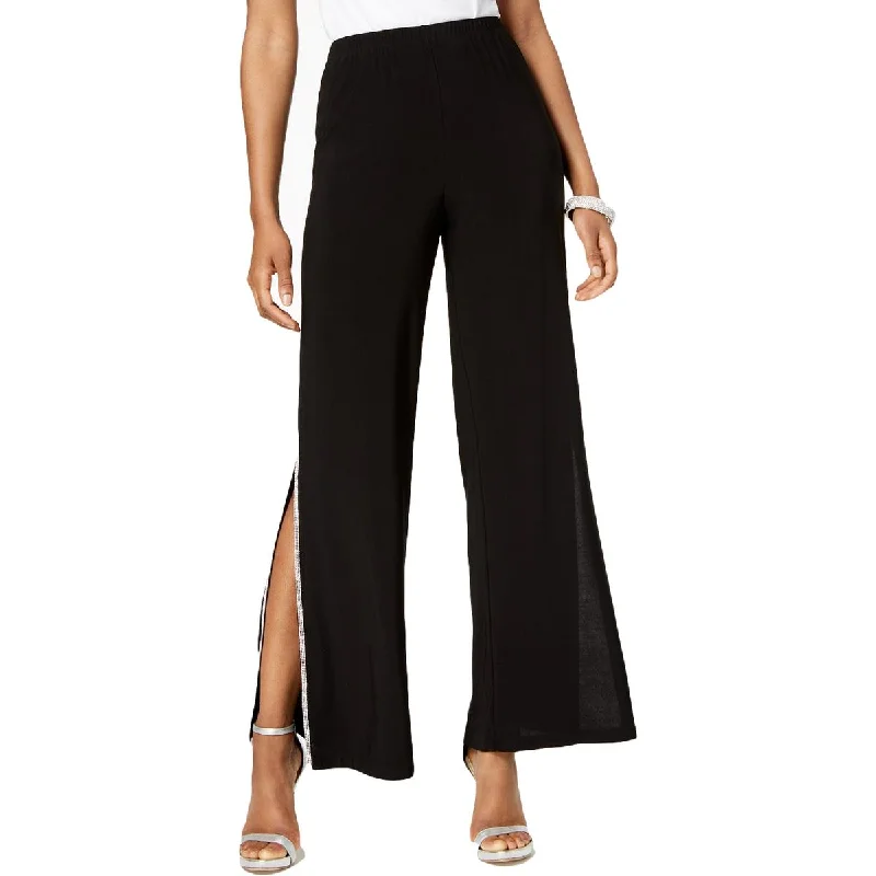 Petites Womens Embellished Split Hem Wide Leg Pants Women's Activewear Apparel