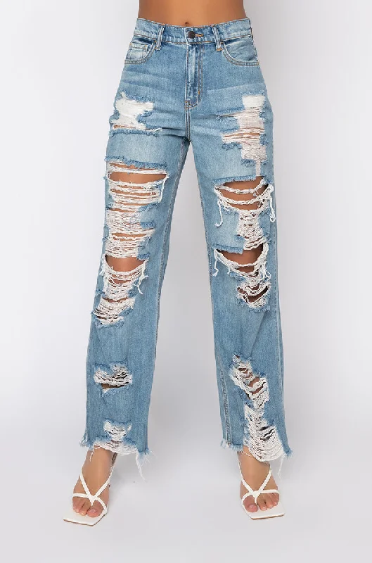 ELLA BELLA HIGH RISE WIDE LEG DISTRESSED JEANS Edgy Fashion