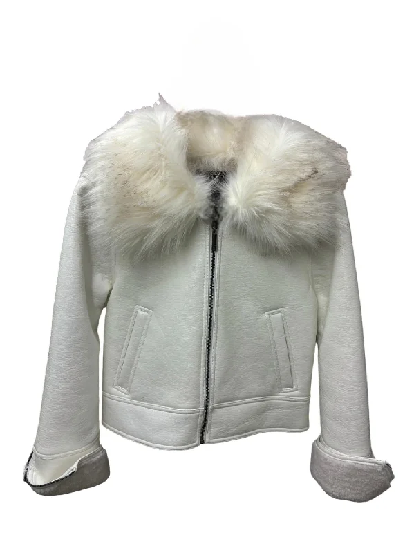 Wet Look Aviator Jacket In Blanc Trendy Women's Apparel for All Seasons